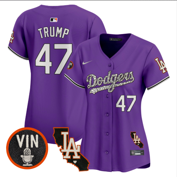 Women Los Angeles Dodgers #47 Trump 2025 purple Limited Stitched Jersey->women mlb jersey->Women Jersey